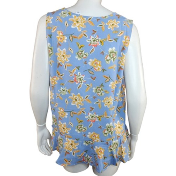 Denim & Co. Printed Sleeveless Tank Top Flutter Bottom Blue Floral X-Small NWOT - Picture 7 of 14